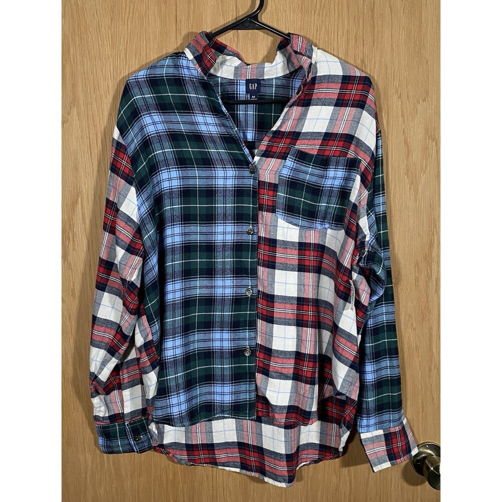 Gap Body Women's Sz Med Cocktail Plaid Flannel Long Sleeve Pajama Top NWT